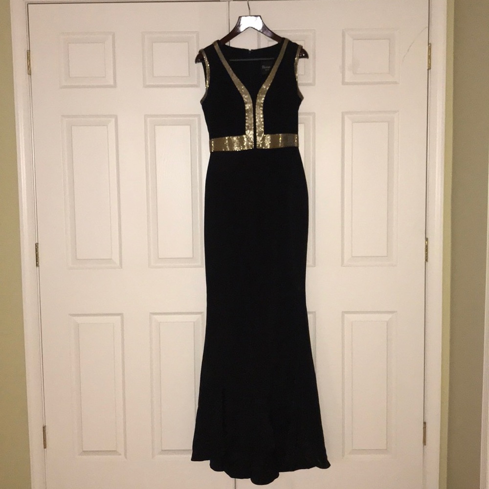 Reem Acra Black Silk Gold Beaded Detail Gown Sz 10 - Picture 2 of 8
